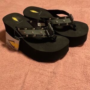 Volatile Black Platform Sandals with Star Details